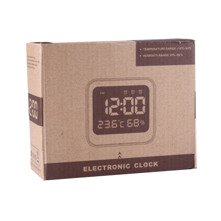 Desk Table Digital Backlight LED Alarm Clock with Time & Date & Temperature & Humidity Display, 11.6x10.8x4.6cm