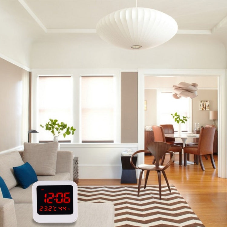 Desk Table Digital Backlight LED Alarm Clock with Time & Date & Temperature & Humidity Display, 11.6x10.8x4.6cm