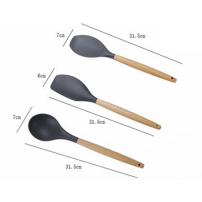 kn020 11 in 1 Wooden Handle Silicone Non-stick Spatula Spoon Kitchen Tool Set, 11 in 1
