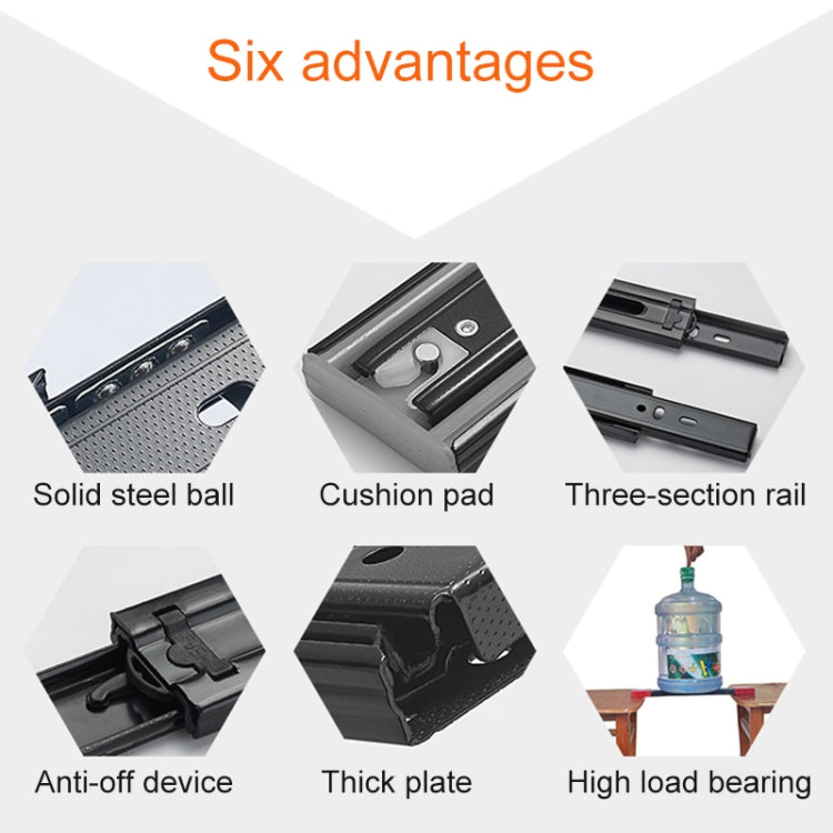 20 inches 3-section Mute Cold Rolled Steel Sliding Drawer Slides Ball Slide Rail Length: 50cm, 20 inches (Cold Rolled Steel)