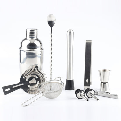 11 in 1 Stainless Steel Cocktail Shaker Tools Set with Wooden Mount, Capacity: 350ml, 350ml