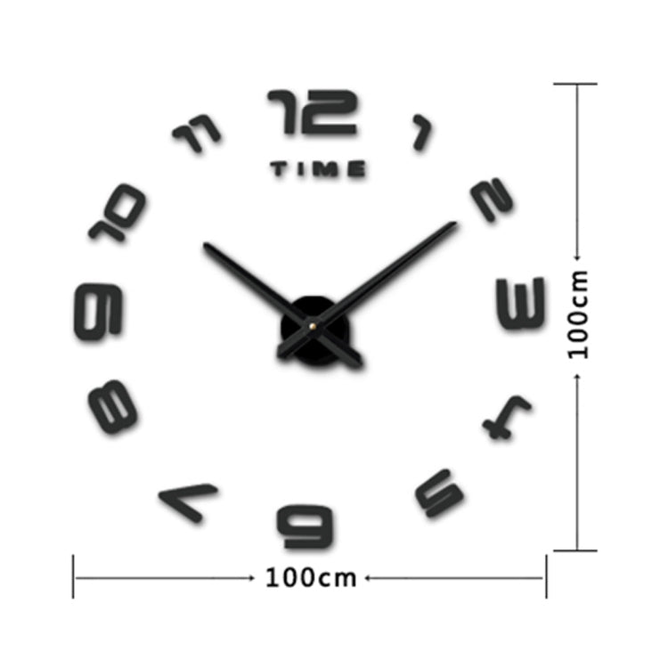 Bedroom Home Office Decoration Modern Frameless Large Number DIY 3D Mirror Wall Sticker Quiet Clock, Size: 100*100cm, 3M007 (Black), 3M007 (Silver)