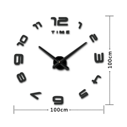Bedroom Home Office Decoration Modern Frameless Large Number DIY 3D Mirror Wall Sticker Quiet Clock, Size: 100*100cm, 3M007 (Black), 3M007 (Silver)