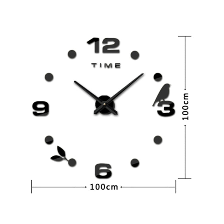 Bedroom Home Office Decoration Frameless Large Size DIY 3D Mirror Surface Wall Stickers Quiet Clock, Size: 100*100cm, 3M006 (Black), 3M006 (Silver)