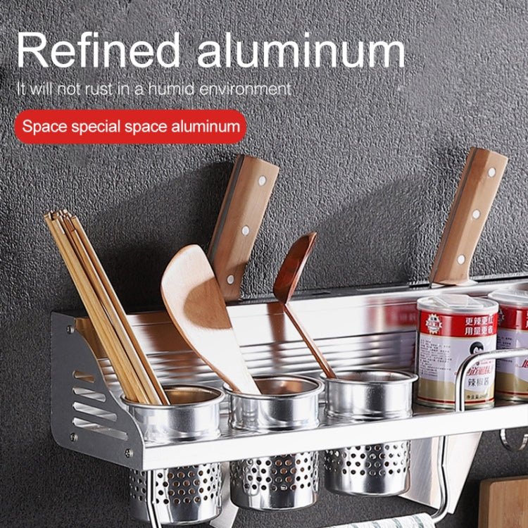 50cm 2 Cups 8 Hooks Multi-function Kitchen Punching-free Wall-mounted Plastic Edge Condiment Holder Storage Rack, 50cm Punching-free Plastic Edge