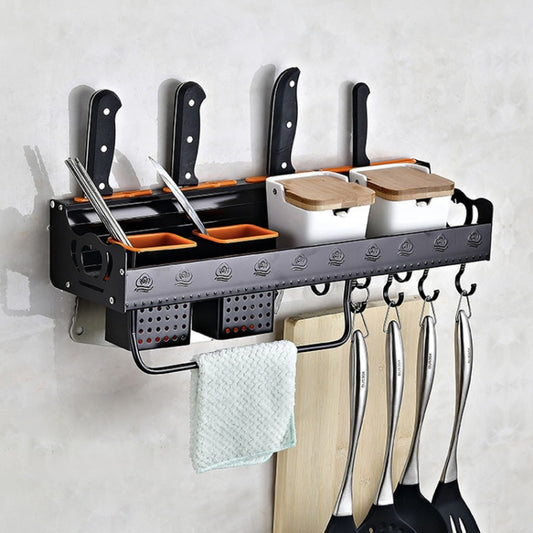 C Version 50cm 2 Cups 10 Hooks Kitchen Multi-function Wall-mounted Condiment Storage Rack, C Version 50cm 2 Cups