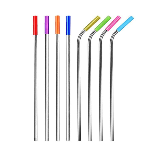 8 PCS Reusable Silicone Tips Stainless Steel Drinking Straws + 2 PCS Cleaner Brushes Set Kit with Cashmere Bag,  266*6mm, 266*6mm