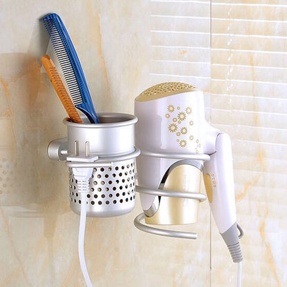 Hair Dryer Holder Wall Mount Hanging Rack Organizer Hook Spiral Bathroom Bracket, With Mesh Holder