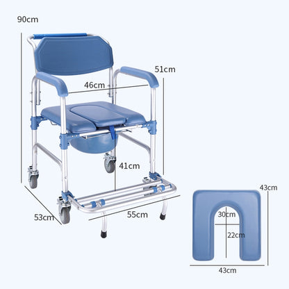 Elderly Toilet Seat Aluminum Alloy Wheelchair Pregnant Women Shower Chair with Wheels