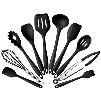 kn7050 10 in 1 Silicone Kitchen Tool Set, Black, Green, Blue, Red