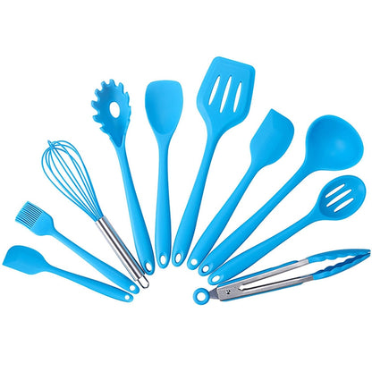 kn7050 10 in 1 Silicone Kitchen Tool Set, Black, Green, Blue, Red