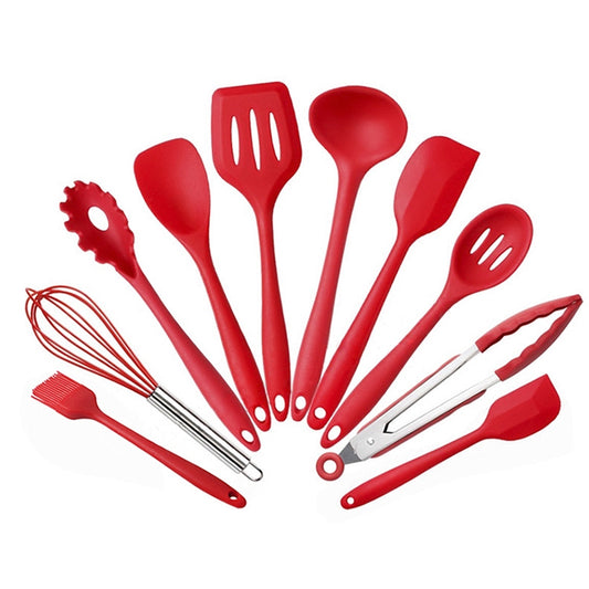 kn7050 10 in 1 Silicone Kitchen Tool Set, Red, Black, Green, Blue