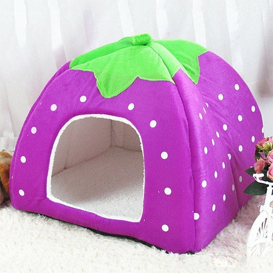 Strawberry Shaped Foldable Short Plush Pet House Nest, Size: S, Purple, Size S, Dark Blue, Size S, Red, Size S, Pink, Size S, Blue, Size S