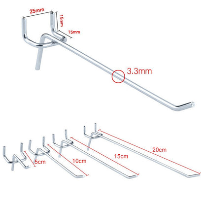 10pcs Supermarket Clothing Shop Pegboard Slat Wall Hook Shelf Hole Plate, Hole Pitch: 2.5cm, Length: 15cm, Wire Diameter: 3.3mm, Length: 15cm