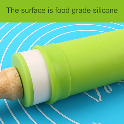 kn055 Solid Wooden Handle Silicone Rolling Pin Non-stick Food Dumpling Stick, Length: 38cm, Random Color Delivery, 38cm