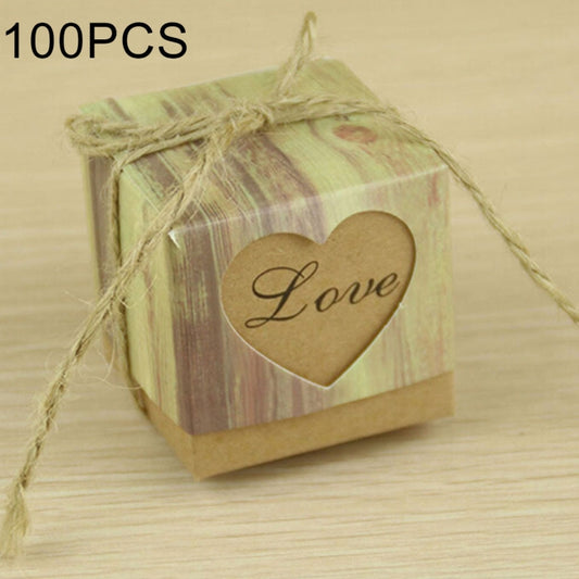 100 PCS Wedding Wood Grain Heart-shaped Pattern Hollowed-out Kraft Paper Sugar Box, Size: 5x5x5cm, LOVE Heart-shaped, Black Heart-shaped