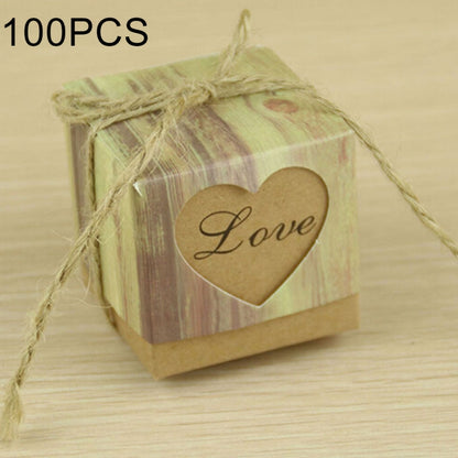 100 قطعة من صناديق السكر المصنوعة من ورق كرافت المجوف على شكل قلب بنمط حبيبات خشبية لحفلات الزفاف، المقاس: 5 × 5 × 5 سم، أسود على شكل قلب، على شكل قلب الحب