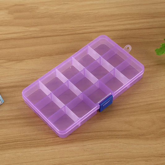 Removable Grid Plastic 15 Slots Box Organizer for Jewelry Earring Fishing Hook Small Accessories, 15 Slots (Purple+Blue), 15 Slots (Baby Blue+Blue), 15 Slots (White+Blue), 15 Slots (White+Pink)