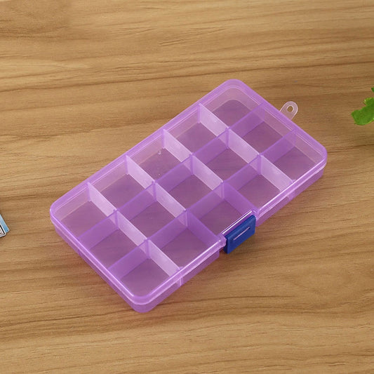 Removable Grid Plastic 15 Slots Box Organizer for Jewelry Earring Fishing Hook Small Accessories, 15 Slots (Purple+Blue), 15 Slots (Baby Blue+Blue), 15 Slots (White+Blue), 15 Slots (White+Pink)