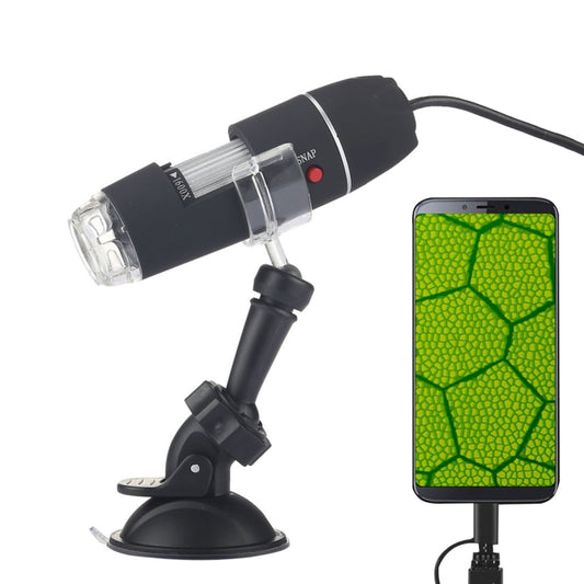 مجهر رقمي 2 في 1 بمستشعر صورة عالي الدقة بدقة 0.3 ميجابكسل ومكبر 1600X مزود بمنفذ USB و8 مصابيح LED وحامل احترافي، 1600X