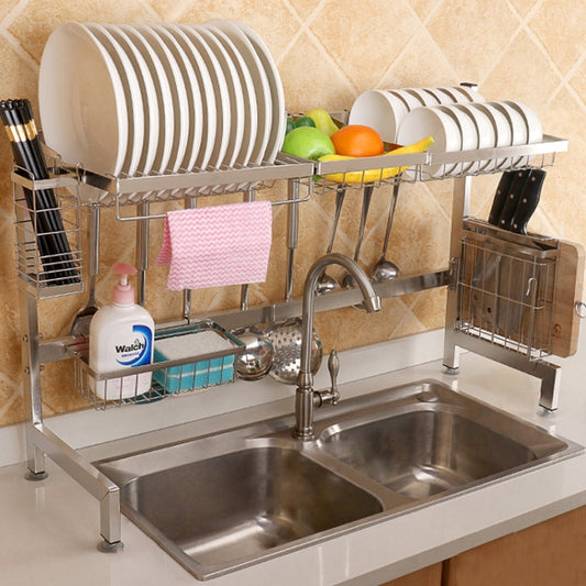 92cm Stainless Steel Kitchen Bowl Dish Fruit Basket Knife Chopping Block Chopsticks Drain Rack Storage Holder, Deluxe Version, 92cm Deluxe Version