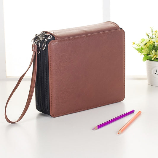 96 Slots Colored Pencil Case PU Leather Drawing Sketch Watercolor Pencils Holder Organizer with Hand Strap, 96 Slots Brown