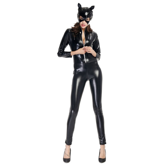 Halloween Costume Patent Leather Cat Girl Neutral Sexy Motorcycle Clothing Stage Performance Cosplay Clothing, Size:XXL, Bust: 94-98cm, Waistline:80-84cm, Clothes Long:145cm, Size: XXL Adult