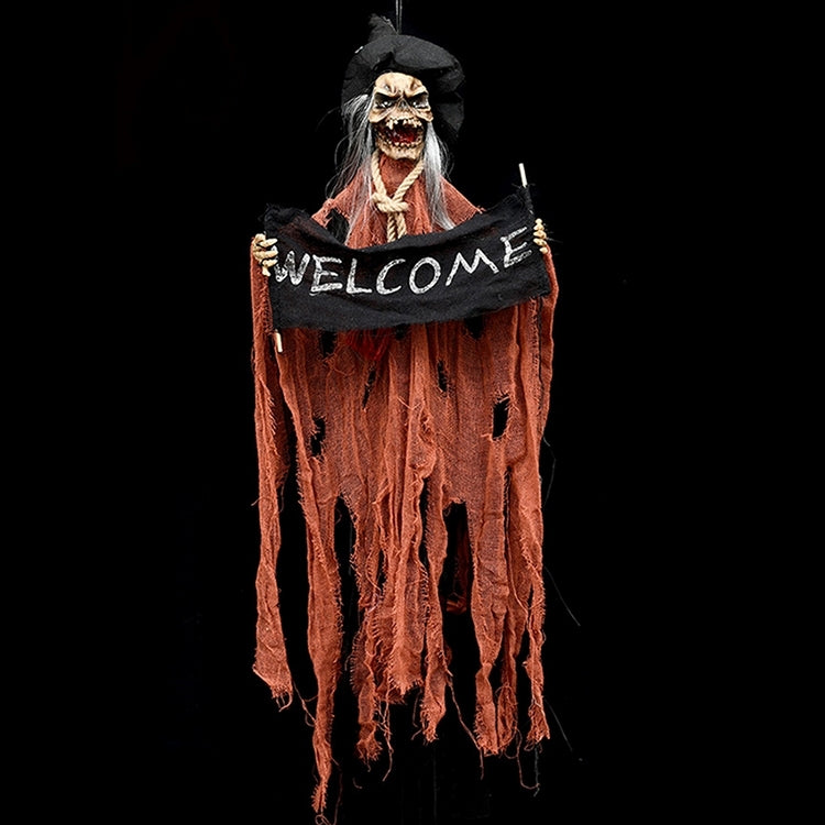 Halloween Hang Ghost Resin Electric Skull Bar Door Welcome Ghost Voice Skeleton Props Decorations, Electric Skull(Orange)