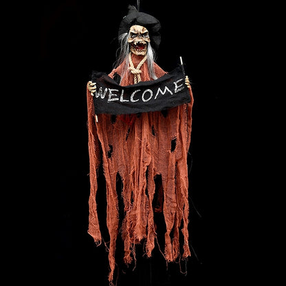 Halloween Hang Ghost Resin Electric Skull Bar Door Welcome Ghost Voice Skeleton Props Decorations, Electric Skull(Orange)