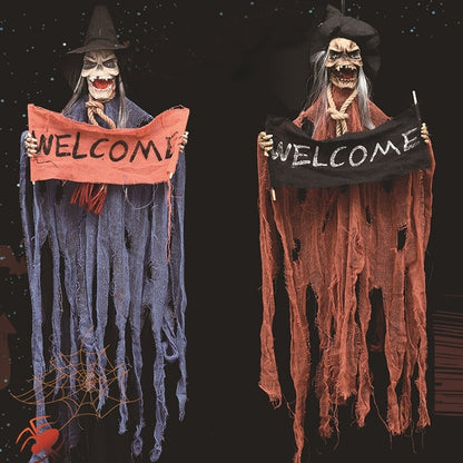 Halloween Hang Ghost Resin Electric Skull Bar Door Welcome Ghost Voice Skeleton Props Decorations, Electric Skull(Orange)