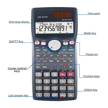 OS-991MS 10+2 Digits Double Line Display Multi-functional Student Function Scientific Calculator Solar Energy Dual Power Calculator, OS-991MS