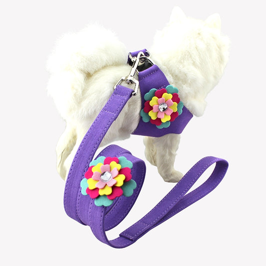 Microfiber with 3D Flowers Pattern Breathable Dog Chest Strap, Size: M, Size: M