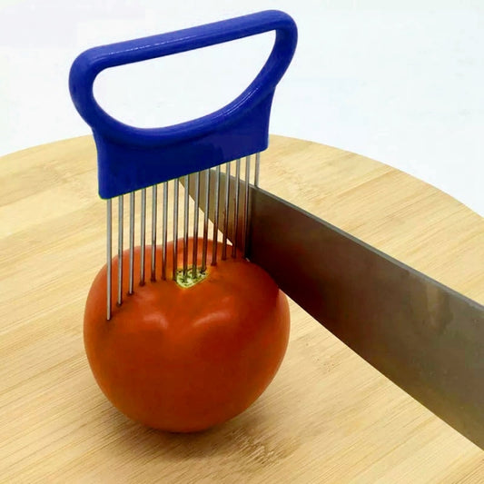 Stainless Steel Vegetable Onion Cutter Holder Meat Needle Kitchen Tools, Blue(1PC), Orange(1PC)