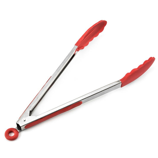 9 inch Silicone Non-slip Food Bread Barbecue BBQ Clip Tongs Kitchen Tools, 9 inch Red