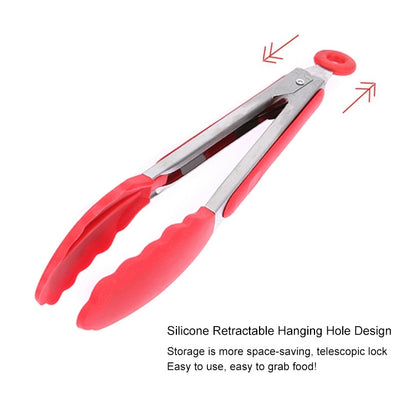 9 inch Silicone Non-slip Food Bread Barbecue BBQ Clip Tongs Kitchen Tools, 9 inch Red