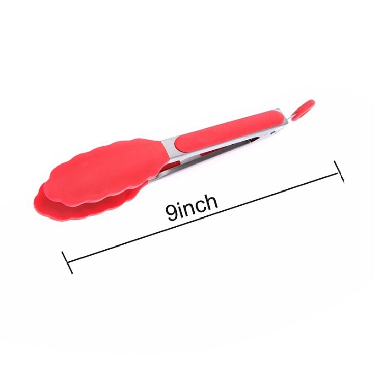 9 inch Silicone Non-slip Food Bread Barbecue BBQ Clip Tongs Kitchen Tools, 9 inch Red