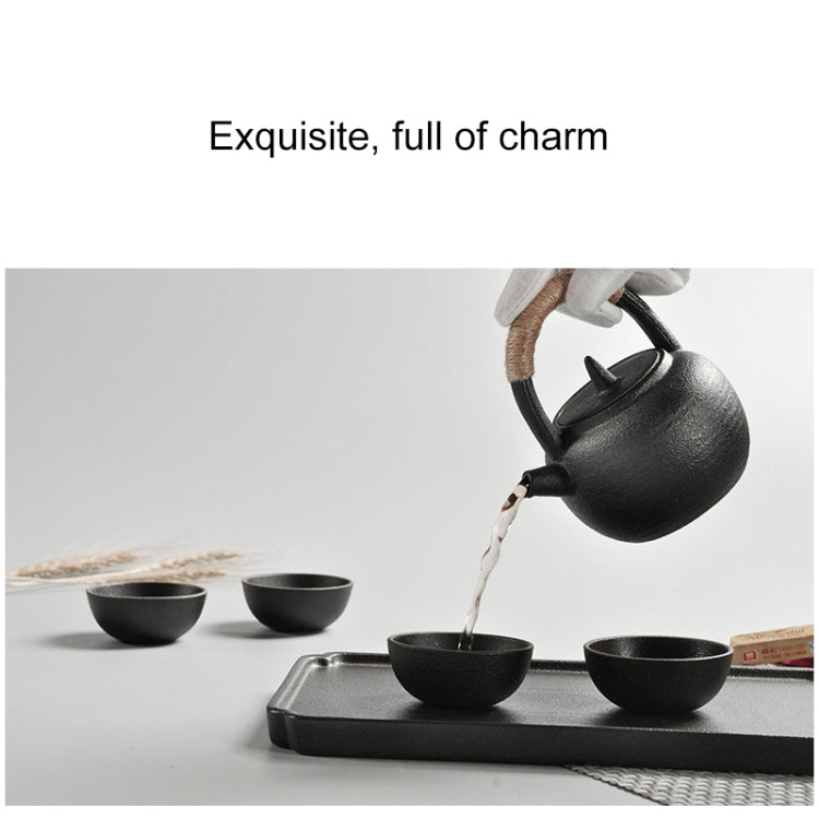 Portable Travel Ceramics Loop Handle Pot Teapot Teacup Set with Tea Tray, with Tea Tray (Black), with Tea Tray (White)