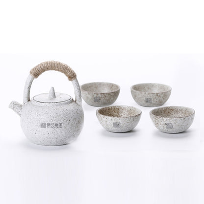 Portable Travel Ceramics Loop Handle Pot Teapot Teacup Set, (White)