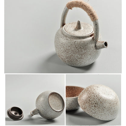 Portable Travel Ceramics Loop Handle Pot Teapot Teacup Set, (White)