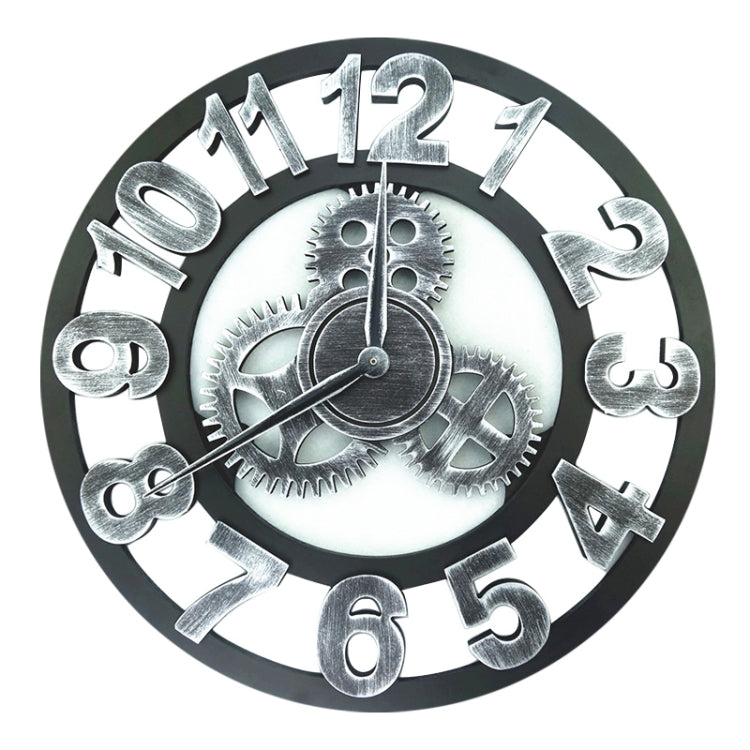 Retro Wooden Round Single-sided Gear Clock Number Wall Clock, Diameter: 50cm, Number 50cm (Silver), Number 50cm (Gold)