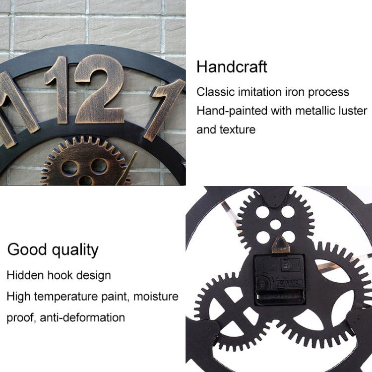 Retro Wooden Round Single-sided Gear Clock Number Wall Clock, Diameter: 50cm, Number 50cm (Silver), Number 50cm (Gold)