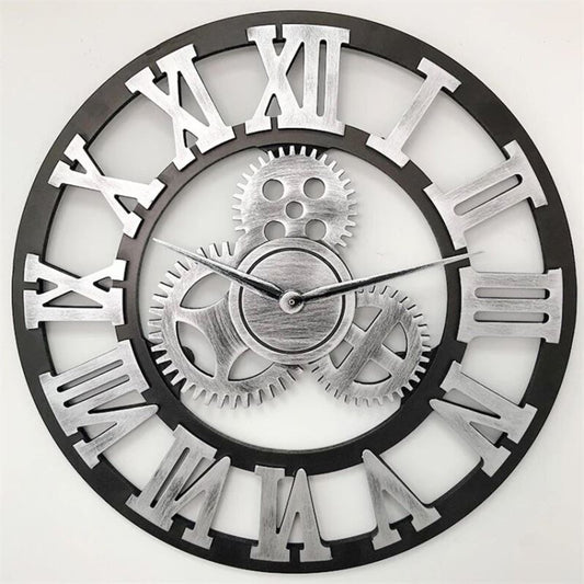 Retro Wooden Round Single-sided Gear Clock Rome Number Wall Clock, Diameter: 70cm, Rome Number 70cm, Rome Number  70cm