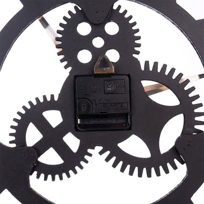 Retro Wooden Round Single-sided Gear Clock Number Wall Clock, Diameter: 58cm, Number 58, Number 58cm