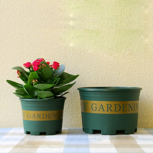 1 Gallon Flower Pots Plant Nursery Pots Plastic Pots Creative Gallons Pots with Tray, Size:17.5*16*16cm, Random Text Background Color Delivery, 17.5*16*16cm