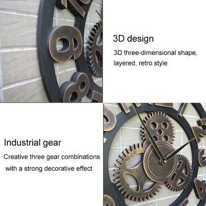 Retro Wooden Round Single-sided Gear Clock Arabic Number Wall Clock, Diameter: 30cm, Number 30cm