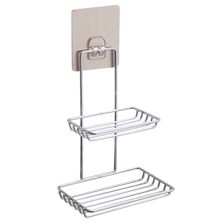 Creative Double Layer Stainless Steel Soap Stand Non-trace Magic Sticker Style Soap Dish Bathroom Shelf, Double Layer Bathroom Shelf