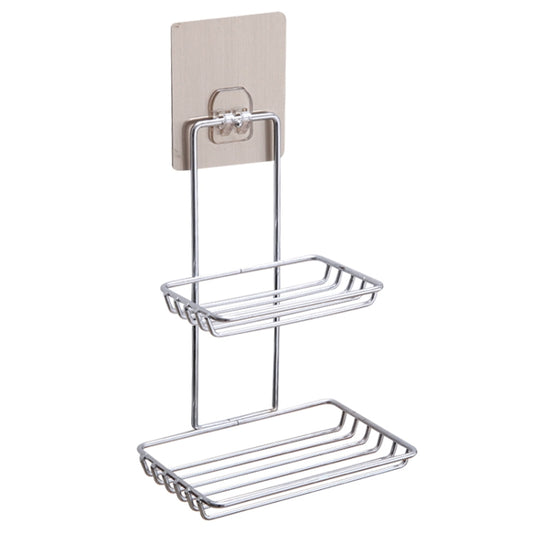 Creative Double Layer Stainless Steel Soap Stand Non-trace Magic Sticker Style Soap Dish Bathroom Shelf, Double Layer Bathroom Shelf