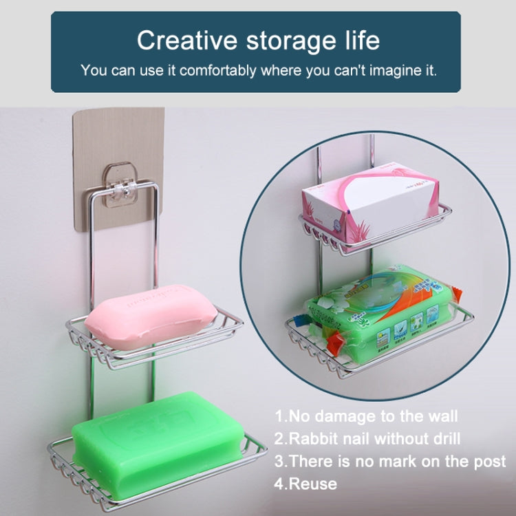 Creative Double Layer Stainless Steel Soap Stand Non-trace Magic Sticker Style Soap Dish Bathroom Shelf, Double Layer Bathroom Shelf