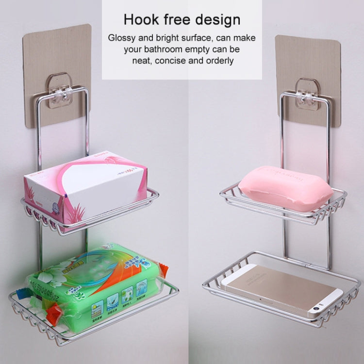 Creative Double Layer Stainless Steel Soap Stand Non-trace Magic Sticker Style Soap Dish Bathroom Shelf, Double Layer Bathroom Shelf