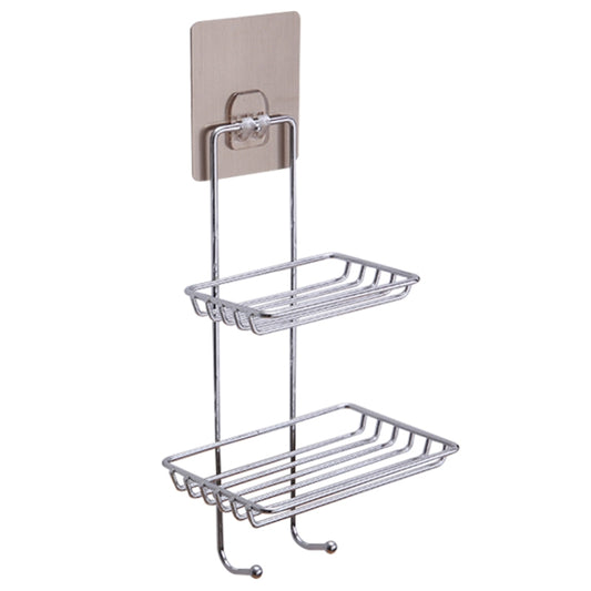 Creative Double Layer Stainless Steel Soap Stand Non-trace Magic Sticker Style Soap Dish Bathroom Shelf Belt Hanger, Double Layer Bathroom Shelf 1